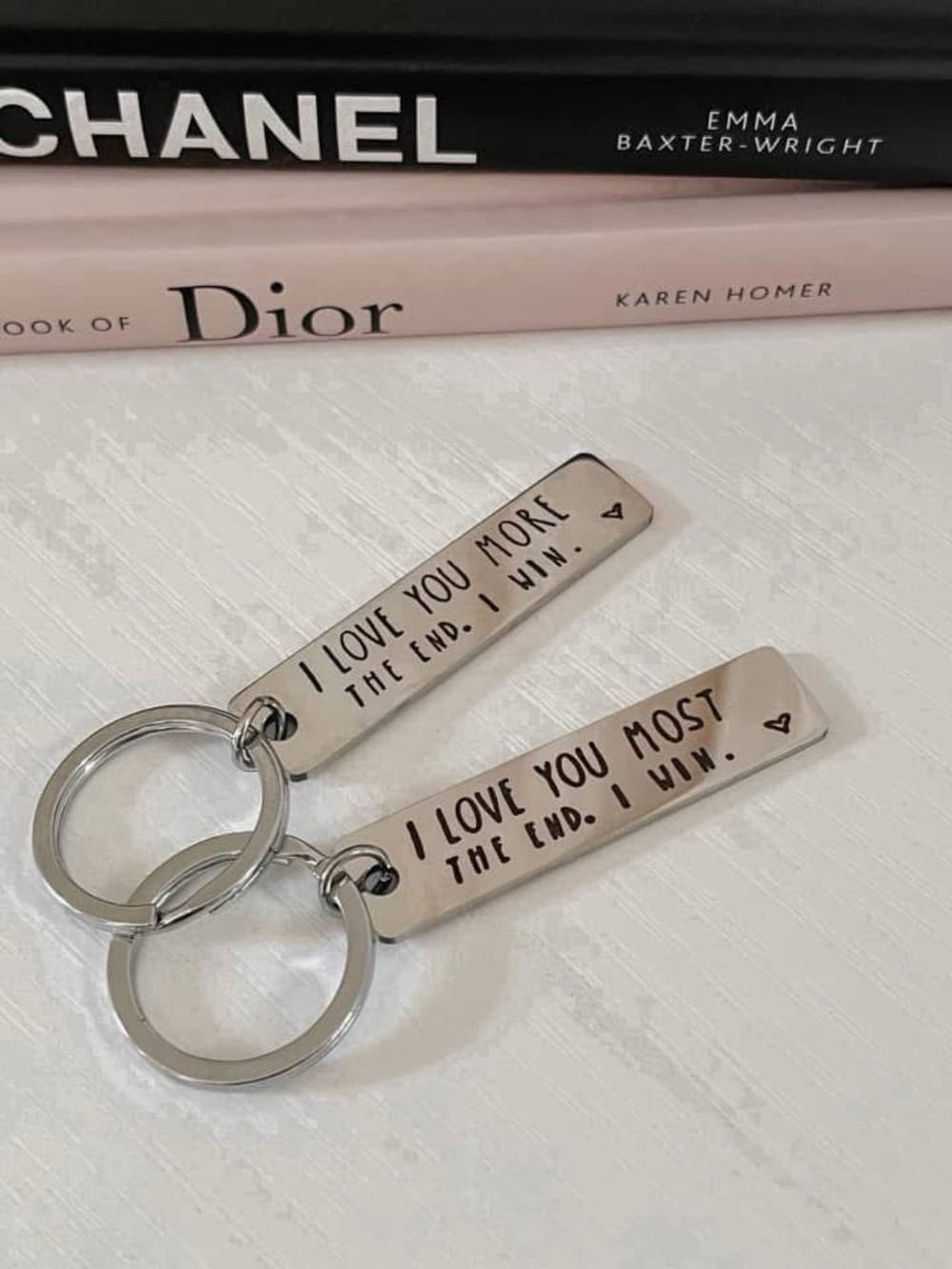 Engraved Couple Keychain Set - Silver Tone